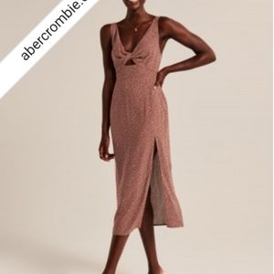 NWT Abercrombie & Fitch, Rust Polka Dotted Twist Front Midi Dress